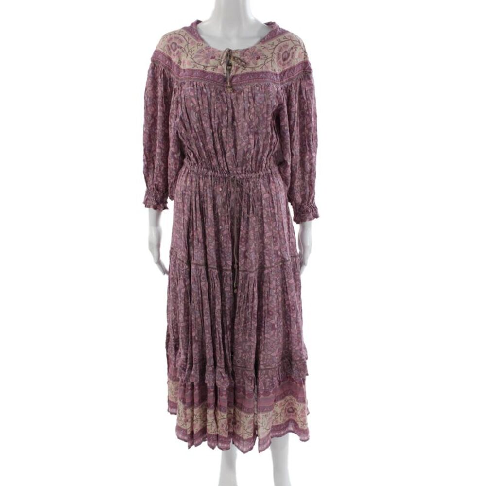 Spell And The Gypsy Womens Boho Floral Maxi Dress Purple 3/4 Sleeve Size XS